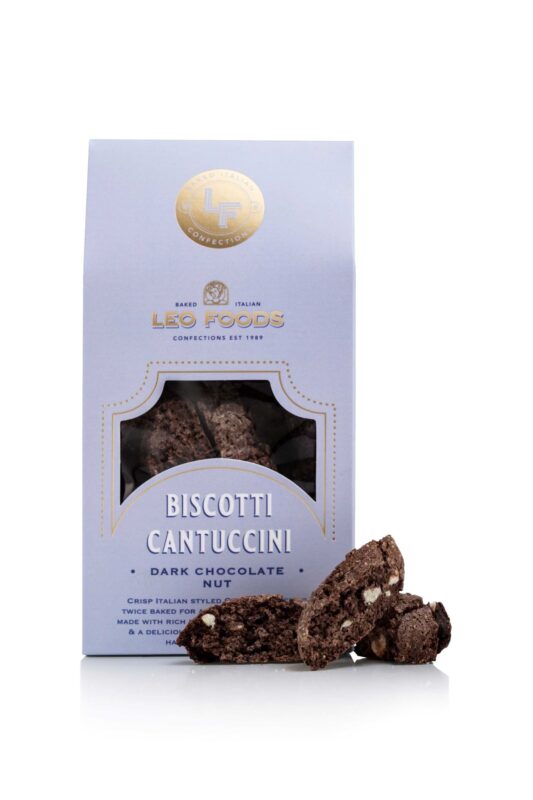 Biscotti Cantuccini Dark Chocolate Nut retail box with biscotti